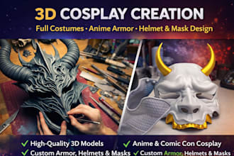 do 3d cosplay creation full costume anime armor, 3d helmet, mask design 3d prin