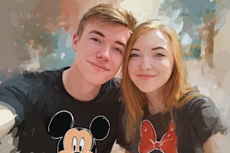 draw you and your partner as a cute disney cartoon couple