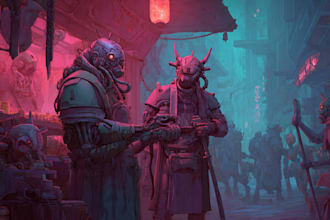 create science fiction, fantasy, cyberpunk illustration