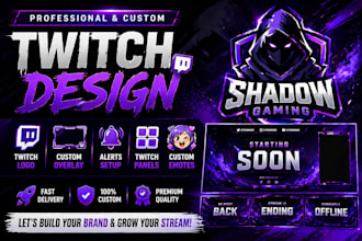 design a stunning twitch logo, twitch banner, twitch overly, twitch emote