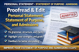 proofread and edit personal statement, sop or college admissions essay