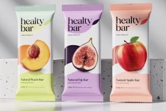 design organic food product label, protein bar packaging or snack mockup wrapper