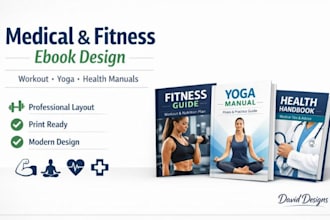 design, illustrate medical workout manual, training manual, fitness yoga manual