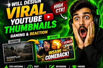 design viral youtube thumbnails for gaming and reaction videos with high