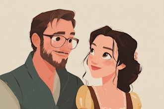 custom fairy tale couple illustration romantic animated style portrait
