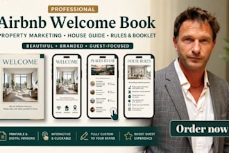 design airbnb welcome book, property marketing, house guide, rules and booklet