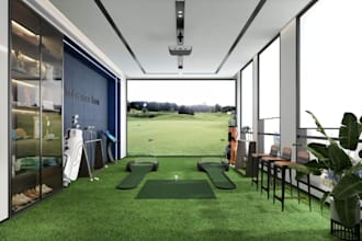 redesign 3d sport facilities, studio, showroom, game arena, indoor golf, cgi