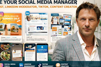 be your social media manager, post, linkedin moderator, tiktok, content creator