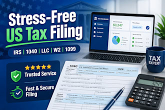 file your US tax return, irs tax filing, 1040, llc, w2, 1099