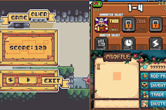 do pixel art game ui, hud hui, tileset, pixel frames, assets, gui element, bars