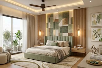 decorate your kitchen, bedroom, bathroom and living room interior with 3d render