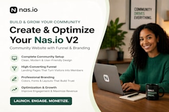 create and optimize your nasio v2 community website with funnel and branding