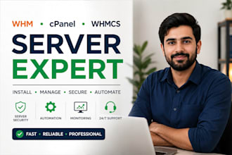 manage whm cpanel server, whmcs, security and automation