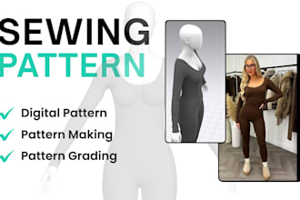 provide a digital sewing pattern, pattern grading, clo3d designs