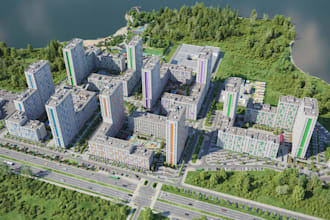 render modern 3d river park,residential complex,campground map,cgi city planning