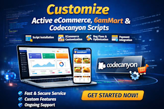 do customization of active ecommerce, 6ammart, or install any codecanyon script