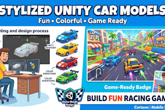 design 3d stylized cartoon unity game car models, low poly car, cartoon vehicle
