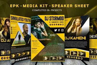 dj artist press kit, speaker epk, music epk, one sheet, dj logo design, website