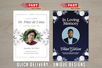 design professional funeral flyer, obituary, memorial program and poster