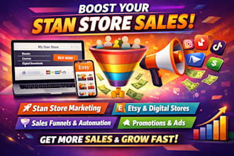 do stan store marketing, etsy stan store, sales funnel and stan store promotion