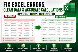 clean excel data, fix formulas, and create reports