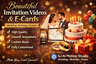 create wedding invitation video, e card, save the date video
