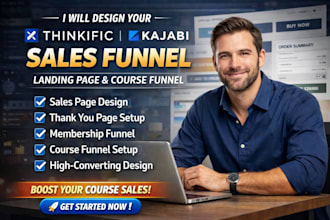 design thinkific kajabi thank you page sales page course funnel setup