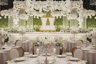 design luxury 3d wedding venue, décors and event layout renders with walkthrough