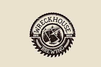create a rustic rugged logo for wreck house brewing