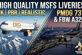 design high quality 8k msfs liveries for pmdg 737 and fbw a320