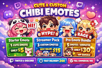 draw chibi emotes, twitch emotes, animated emotes and badges