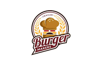 design traditional food trailer burger and fries logo