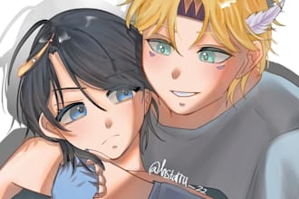 drawing anime character illustrations with background