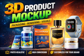 create 3d mockup design, product rendering, packaging and product visuals