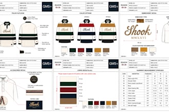 create complete clothing brand design, tech pack and packaging