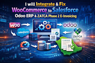 integrate fix woocommerce to salesforce odoo erp and zatca phase 2 e invoicing