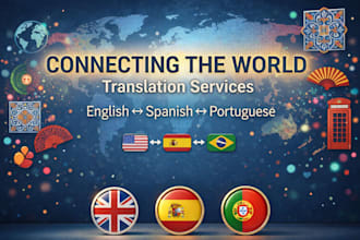 translate english, spanish and portuguese professionally