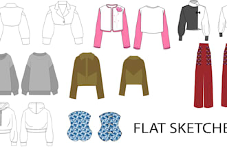 design professional fashion flat sketches and clothing flats