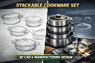 design stackable pans smart lids cookware sets 3d cad manufacturing design
