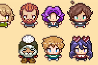 custom pixel art characters, icons or game assets