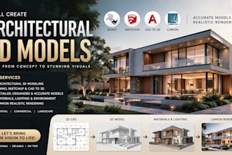 create architectural 3d models in rhino, sketchup, cad to 3d and lumion render
