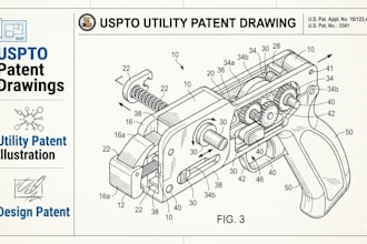 create uspto patent drawing, utility patent illustration and design patent