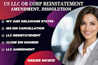 do US llc or corp reinstatement, dissolution llc address wyoming llc, close ein