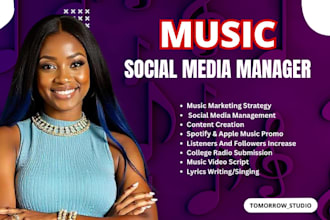 be your music social media manager, artist branding, content creator, promotion
