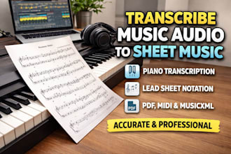 transcribe any song into piano sheet music, lead sheet and notation