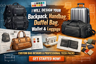 design your backpack, handbag, duffel bag, wallet, luggage, and make a tech pack