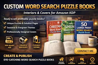 create custom word search puzzle book interiors with covers for amazon kdp