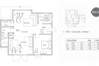 l design hvac duct layout and perform heat load calculation for residential spac