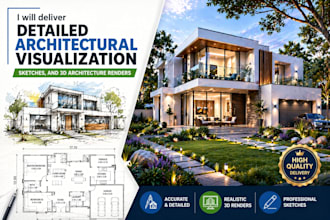 deliver detailed architectural visualization, sketches 3d architecture renders
