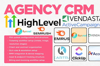 setup gohighlevel vendasta funnel semrush activecampaign kartra clickup accelo